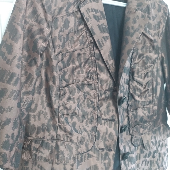 Chico's Animal Print Ruffle Front Blazer Jacket Chico's sz2 - Picture 5 of 14